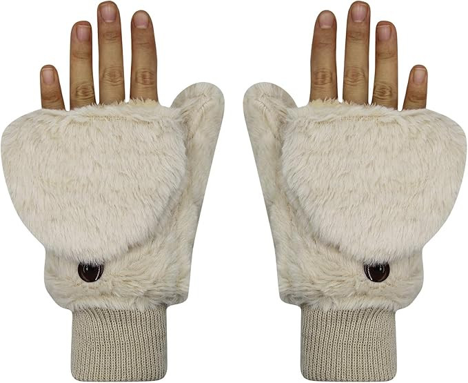 BOLLEY JOSS Women Girls Winter Warm Gloves Mittens Soft Faux Fur Wool Convertible Fingerless Glov... | Amazon (US)