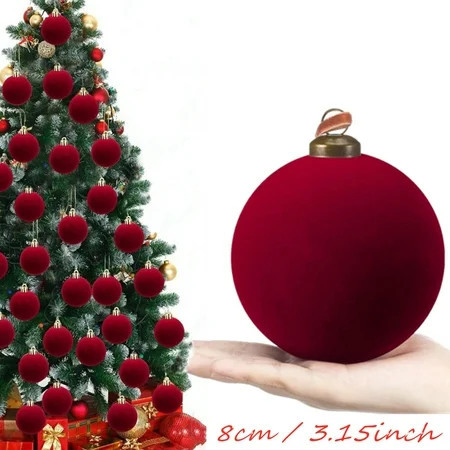 PLPPYFS 1 Pcs Red Velvet Christmas Balls, 3.15 Inch Velvet Ornaments for Christmas Tree, Christma Tree Flocked Ornaments Balls for Family Holiday Wedding Party Xmas Hanging Decorations | Walmart (US)