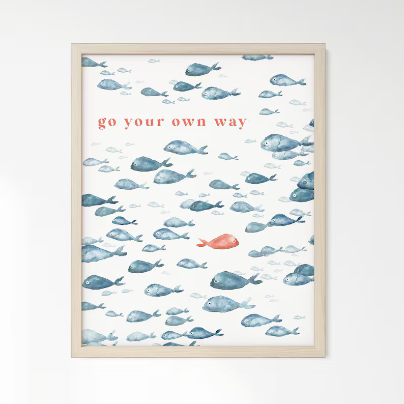 Watercolor Fish Art Go Your Own Way Print for Nautical Nursery or Kids Room Wall Art - Etsy | Etsy (US)