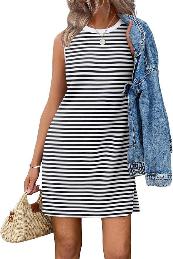 WIHOLL Casual Dresses for Women Crewneck Sleeveless Tank Dress Summer Spring Boho Vacation Clothe... | Amazon (US)