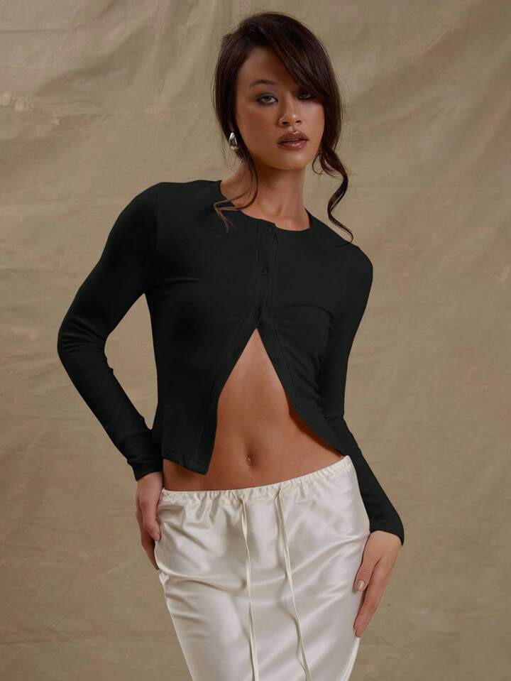 MUSERA Cropped Crew Neck Button Down Bell Sleeve Fitted Cardigan Spring Summer Airport Holiday Cu... | SHEIN