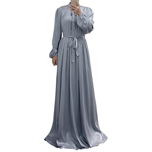 OBEEII Women Islamic Muslim Abaya Dress Loose Full Cover Long Kaftan Abayas Dubai Robe with Hijab Grey Large | Amazon (US)