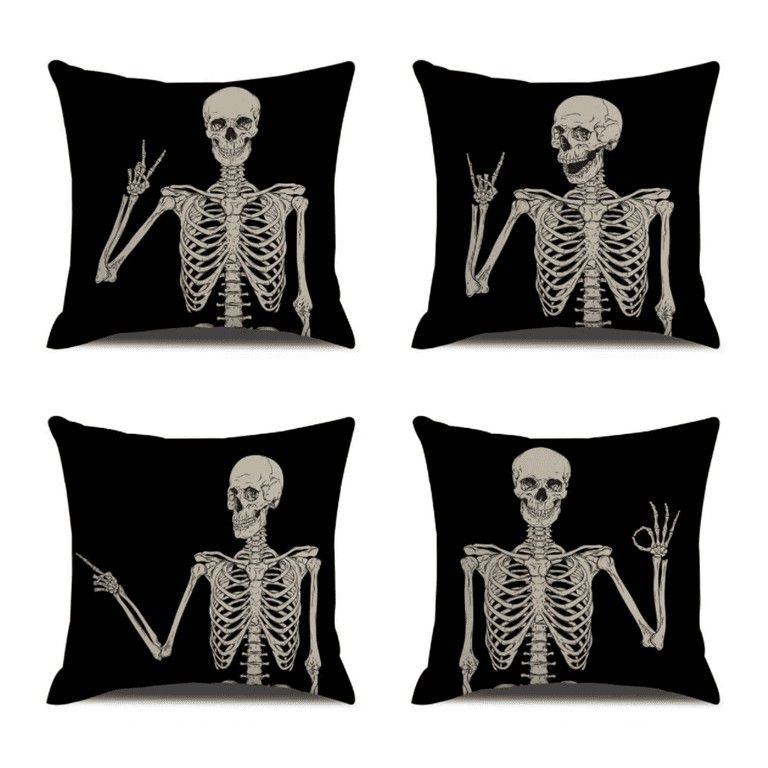 Zsoznqaky 18"x18" Halloween Skeleton Throw Pillows Cover Set of 4, Walmart Halloween Pillows | Walmart (US)
