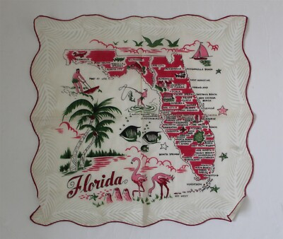Vintage Florida State Map Souvenir Handkerchief Pink Flamingos | eBay US