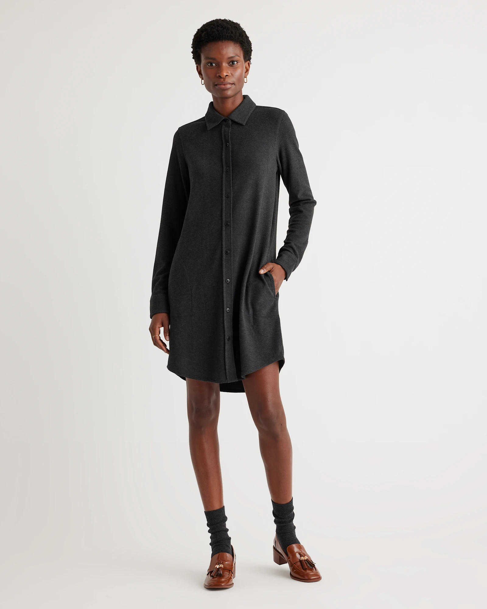 Stretch Sweater Fleece Shirt Dress | Quince