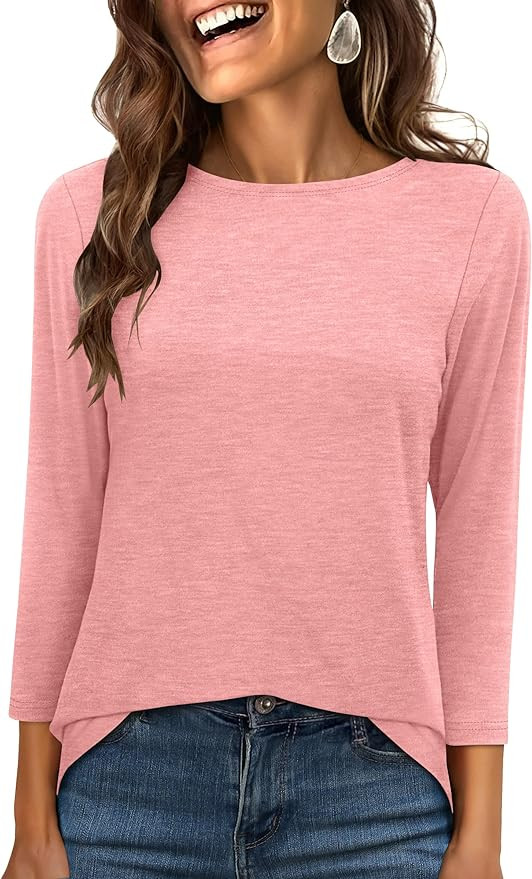 ANRABESS Womens 3/4 Length Sleeve Tops 2025 Summer Tee T-Shirts Boat Neck Tunic Travel Basic Blou... | Amazon (US)
