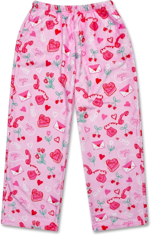 iscream Big Girls Silky Soft Pretty Print Plush Fleece Pants - Love Fest Collection | Amazon (US)