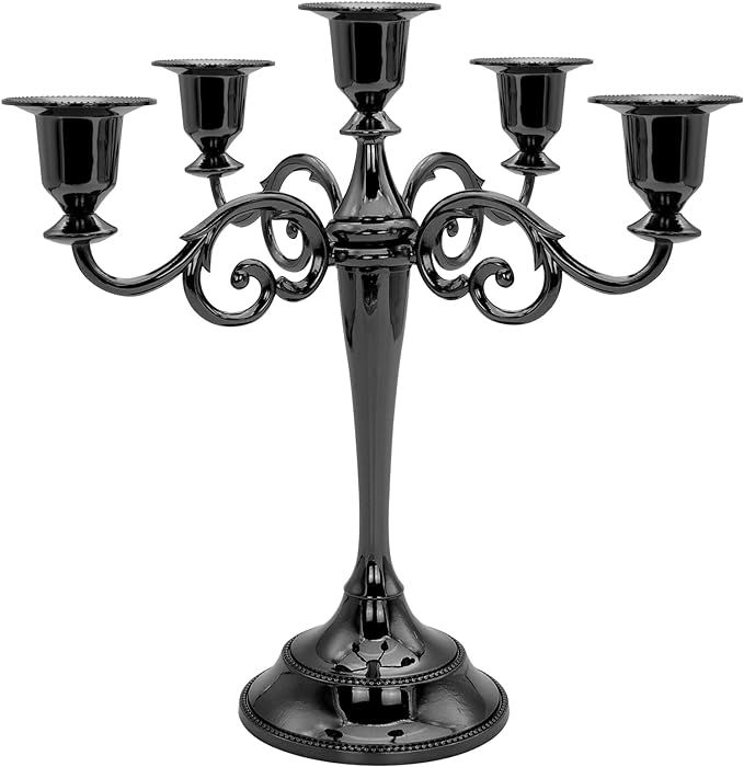Candelabra 5 Arms Metal Black Candlestick Candle Holder Fits 3/4'' Taper Candles for Valentine's ... | Amazon (US)