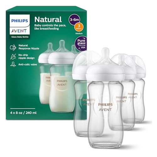 Philips Avent Natural Glass Baby Bottles with Natural Response Nipples (Medium Flow, Flow 3), 8oz, 4-Pack, SCY913/04 | Amazon (US)