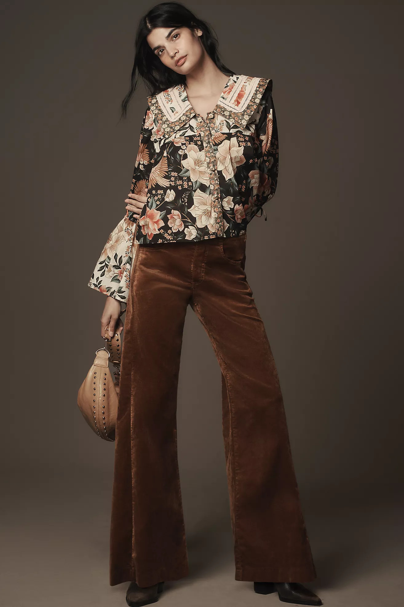The Adi Mid-Rise Frayed Relaxed Flare Jeans by Pilcro: Velvet Edition | Anthropologie (US)