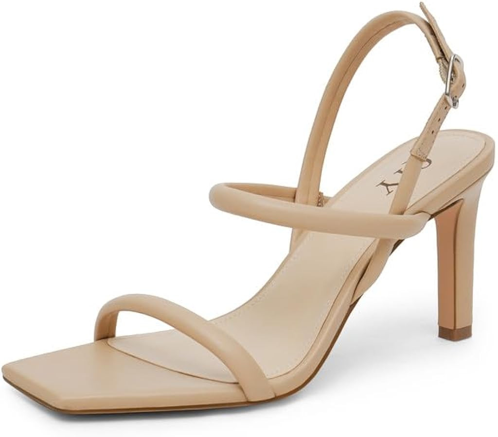 Womens Strappy Sandals Open Toe Ankle Strap Heeled Sandals Square Toe High Heels for Women | Amazon (US)