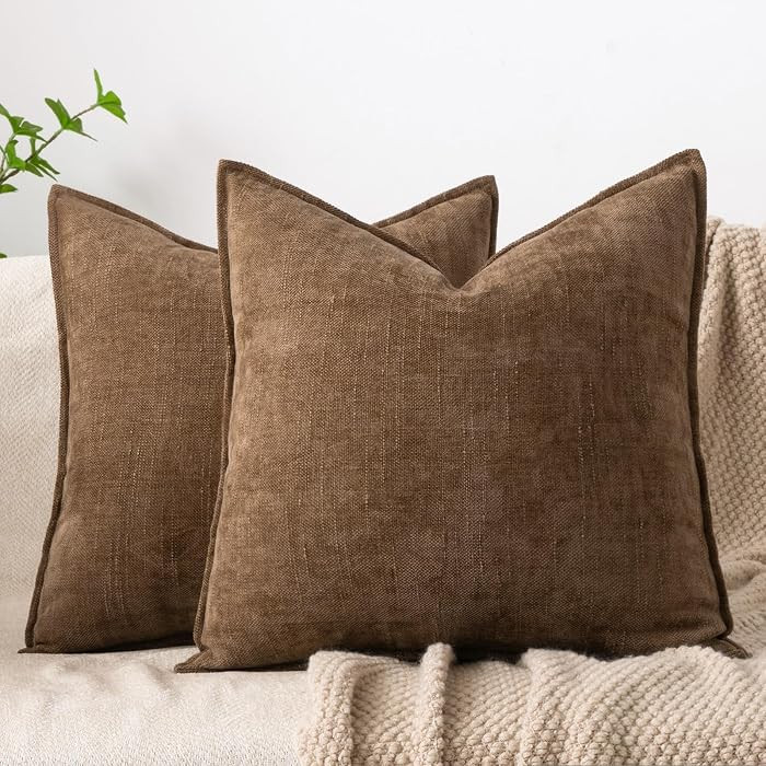 Set of 2 Soft Textured Decorative Throw Pillow Covers 18x18 Inch Cozy Farmhouse Cushion Cover Squ... | Amazon (US)