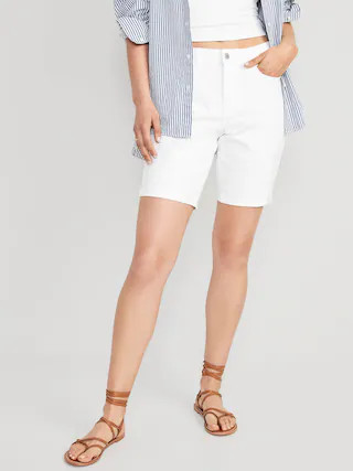 Mid-Rise Wow White Jean Shorts for Women -- 9-inch inseam | Old Navy (US)