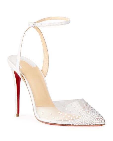 Spikaqueen Crystal Transparent Ankle-Strap Red Sole Pumps | Neiman Marcus