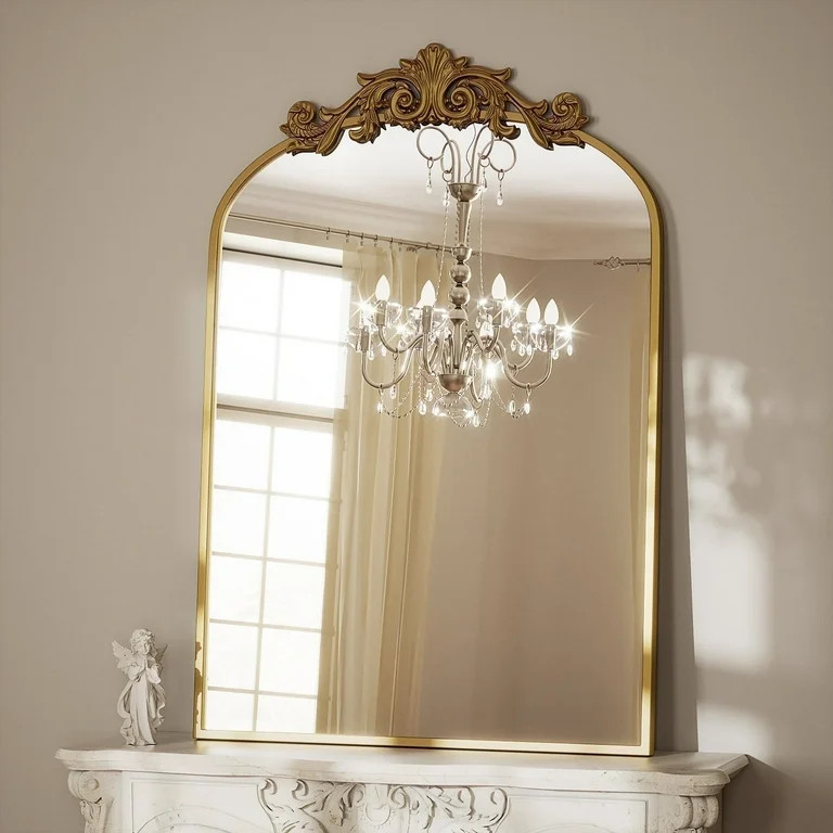 BEAUTYPEAK 40"x26" Vanity Wall Mirror Decorative Vintage Arch Bathroom Mirror,Gold | Walmart (US)