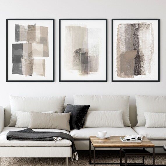 Neutral Beige and Grey Modern Abstract Painting Print Set of 3, Contemporary Minimalist Wall Art,... | Etsy (US)