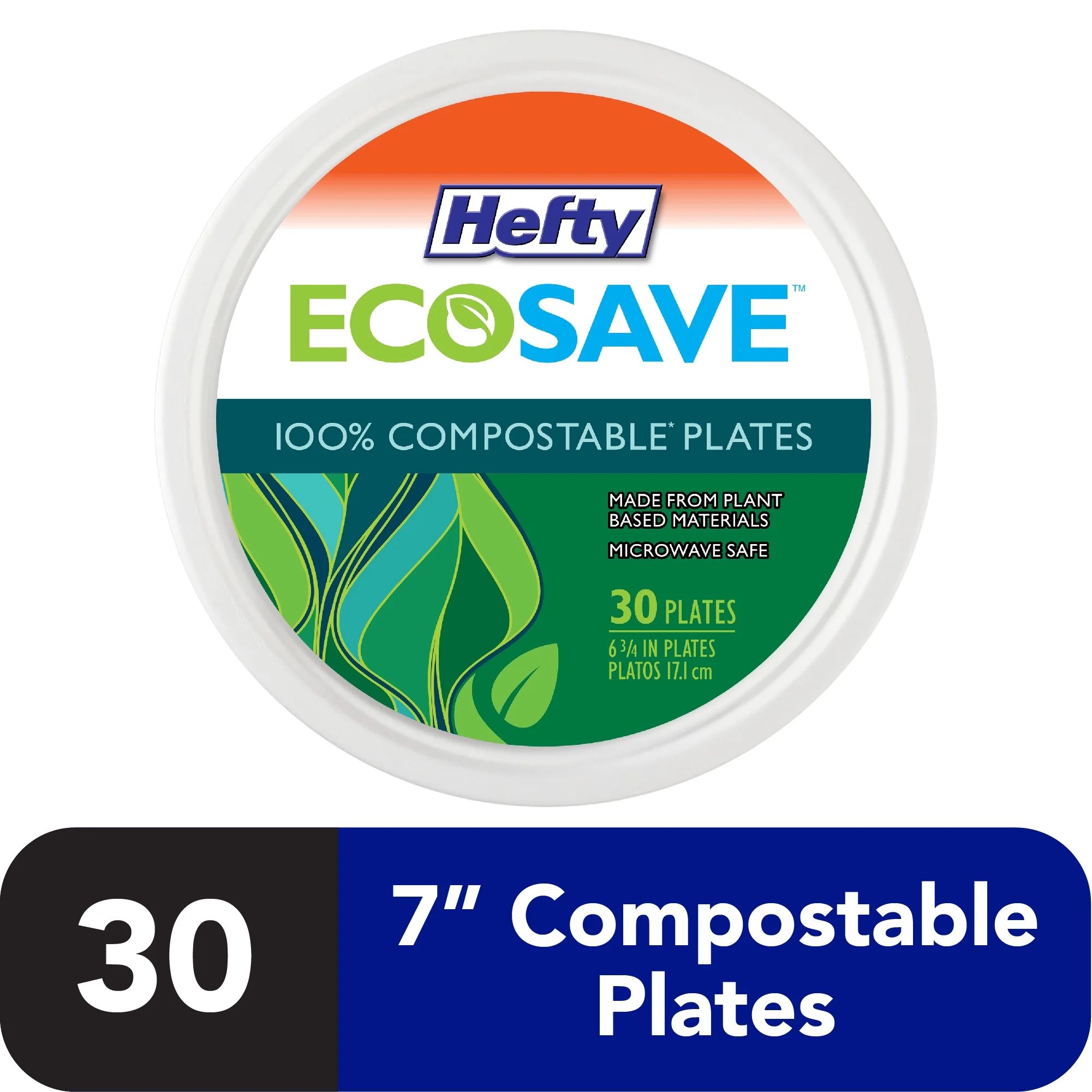 Hefty ECOSAVE Compostable Paper Plates, 6-¾” Inch, 30 Count - Walmart.com | Walmart (US)