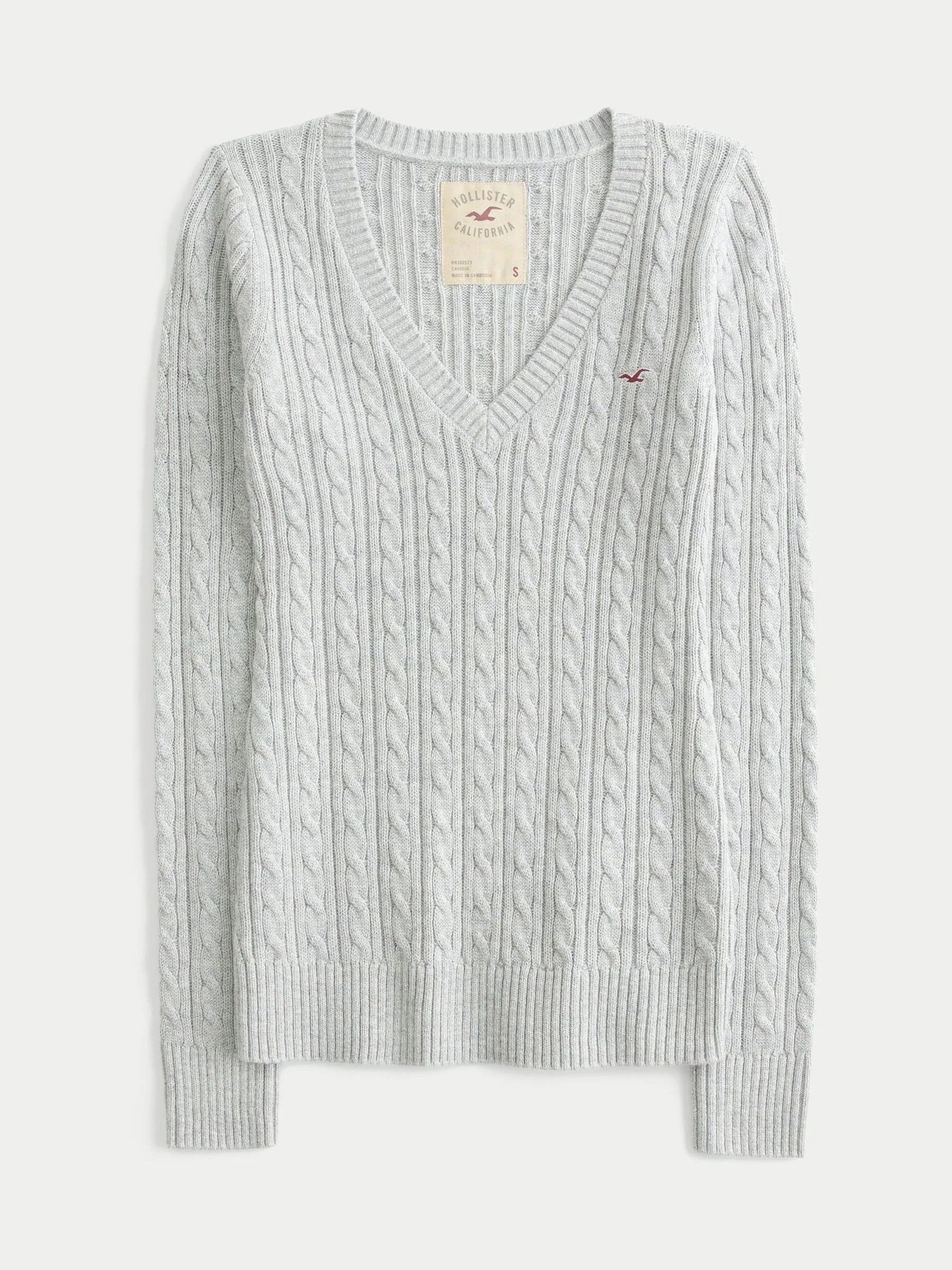 Hollister Hollister Grey Cable V-Neck Jumper | Next US