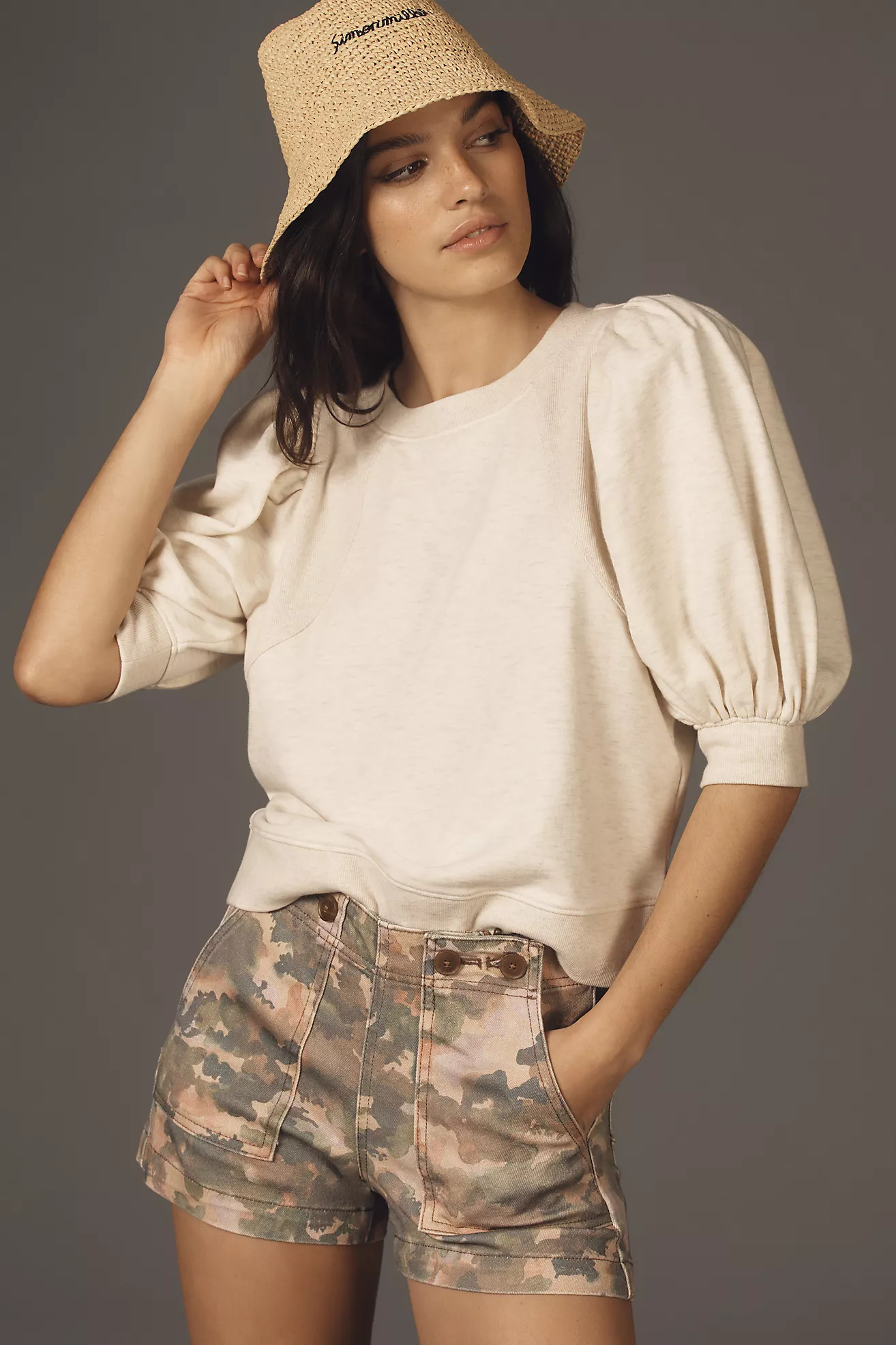 Maeve Short Puff-Sleeve Sweatshirt | Anthropologie (US)