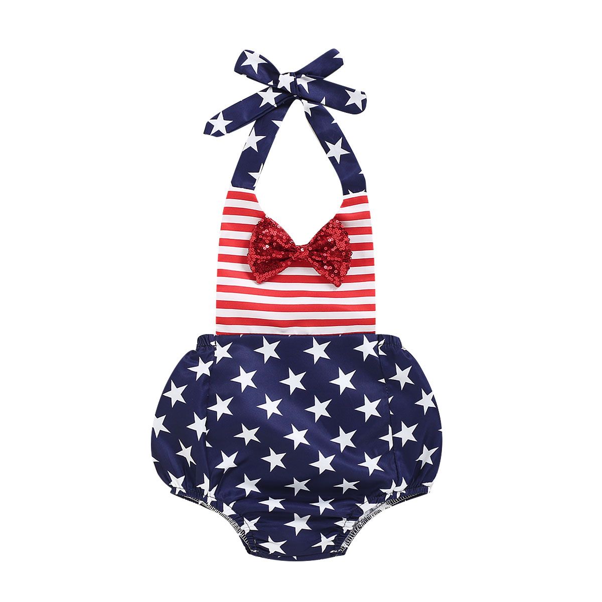 Newborn Baby Girl 4th of July Outfits Romper Halter Bodysuit Amercian Flag Bows Jumpsuit Star Str... | Walmart (US)