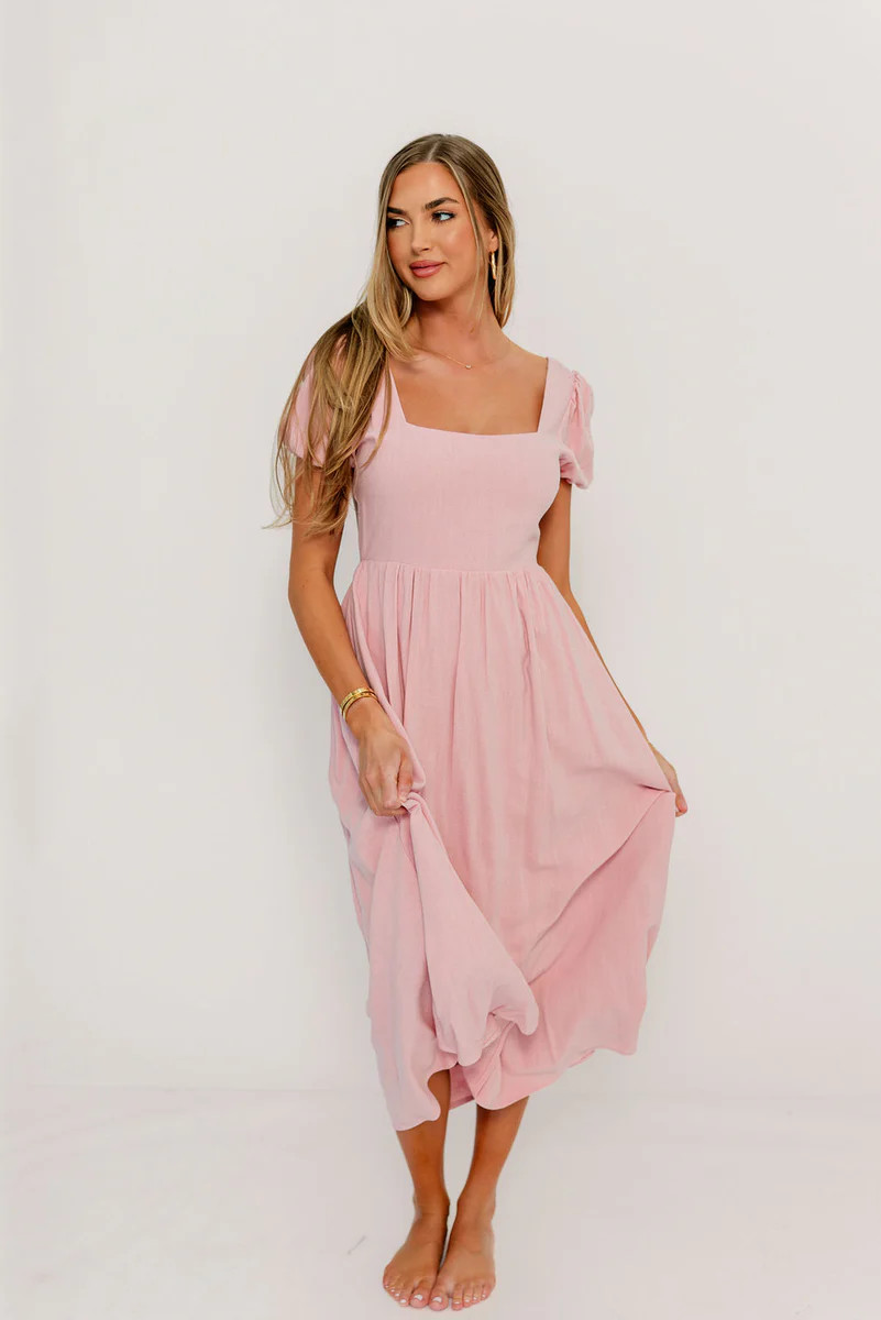 August Open Back Midi Dress in Peony - Bump Friendly | Worth Collective