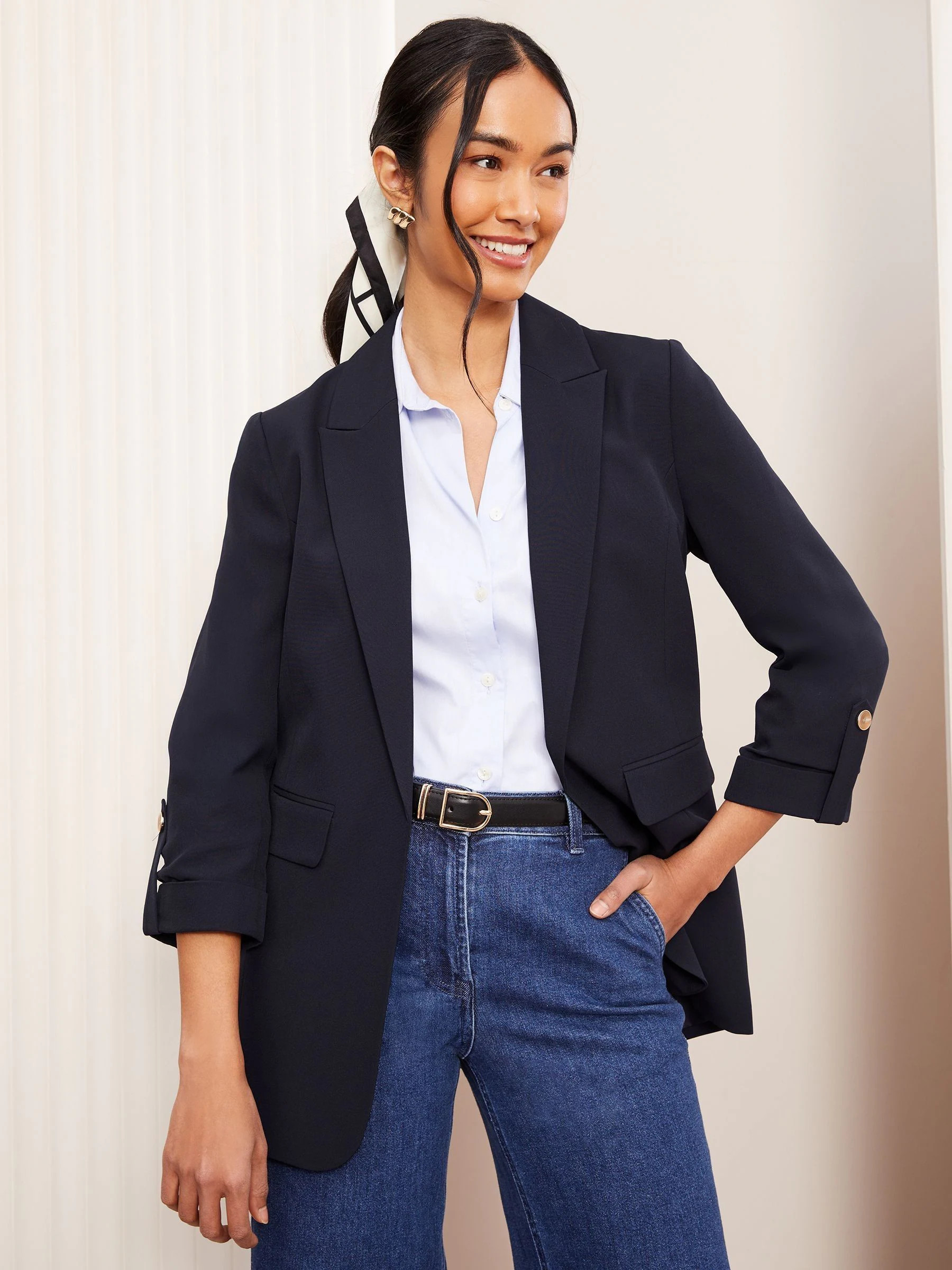 Buy Friends Like These Navy Edge to Edge Tailored Sleeve Detail Blazer from Next Ireland | Next EU