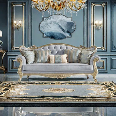 European Light Luxury Leather Carved Sofa 88.9'' Rolled Arm Sofa | Wayfair North America