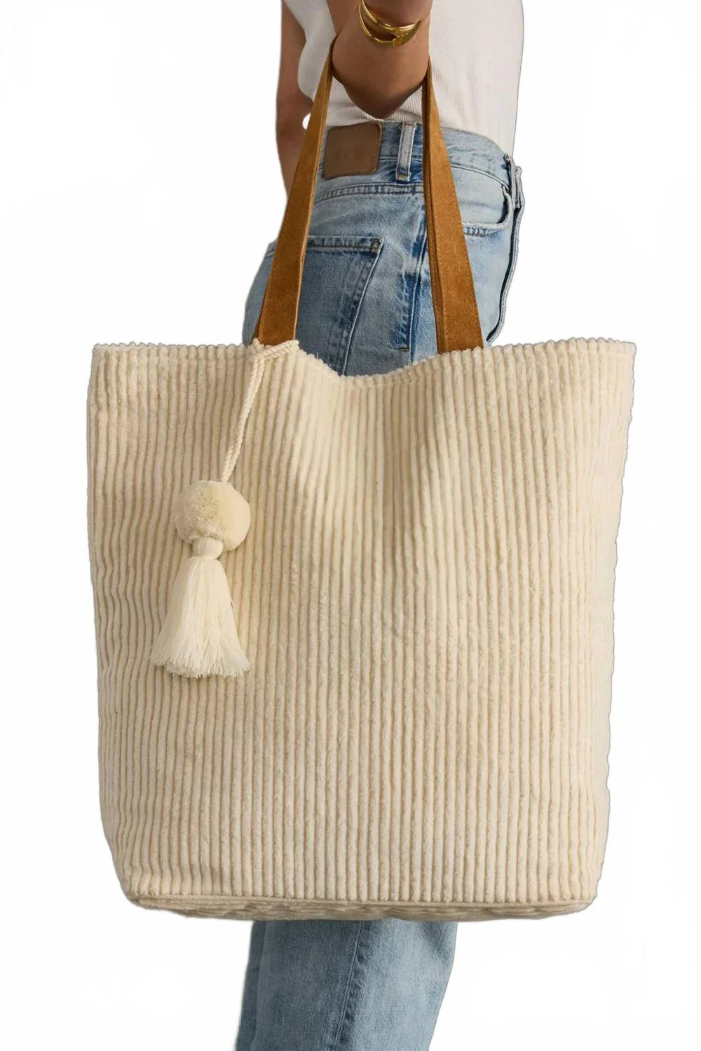 Women's Corduroy Tote Bag In Cream | Shop Simon
