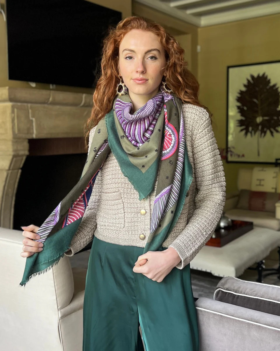 Dania Tassel Print Scarf-Green | Benaar La