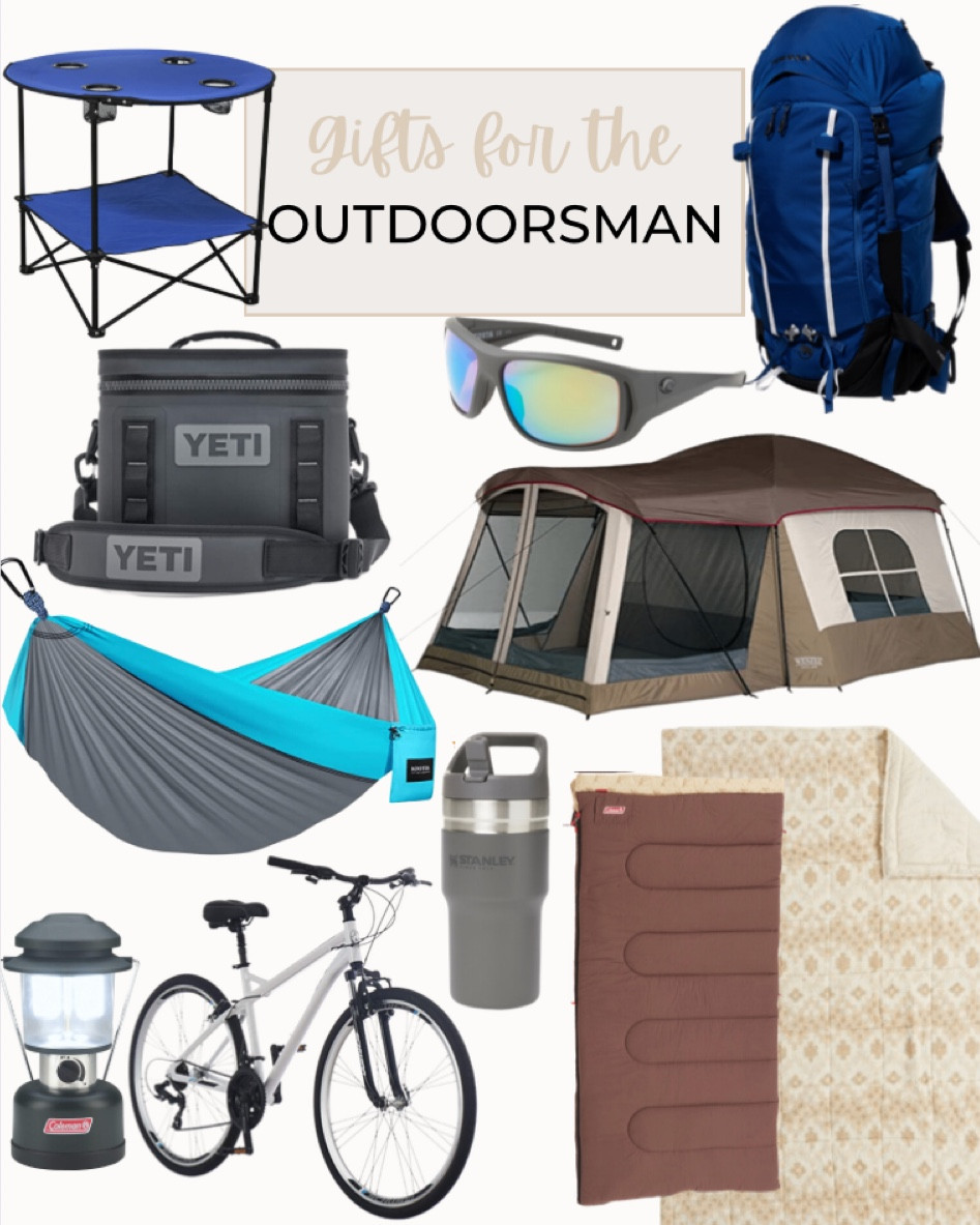 Gifts for the outdoorsman include 8-person tent, outdoor blanket, Coleman sleeping bag, Stanley cup, bike, Coleman lantern, hammock, polarized sunglasses, Yeti small cooler bag, outdoor table, and backpack

Gift guide, outdoor gifts, gifts for him, Christmas gift ideas, camping gifts

#LTKunder100 #LTKmens #LTKGiftGuide