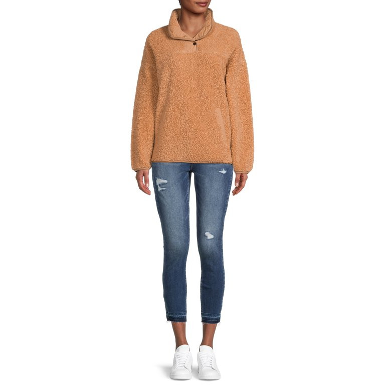 Time and Tru Women's and Plus Quarter Snap Faux Sherpa Jacket | Walmart (US)