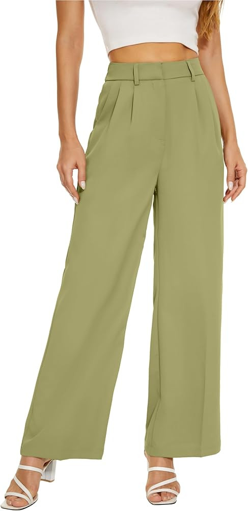 KICZOY Women Office Wide High Waist Pants Loose Fit Elastic Waist Pleated Front Trousers for Work... | Amazon (US)