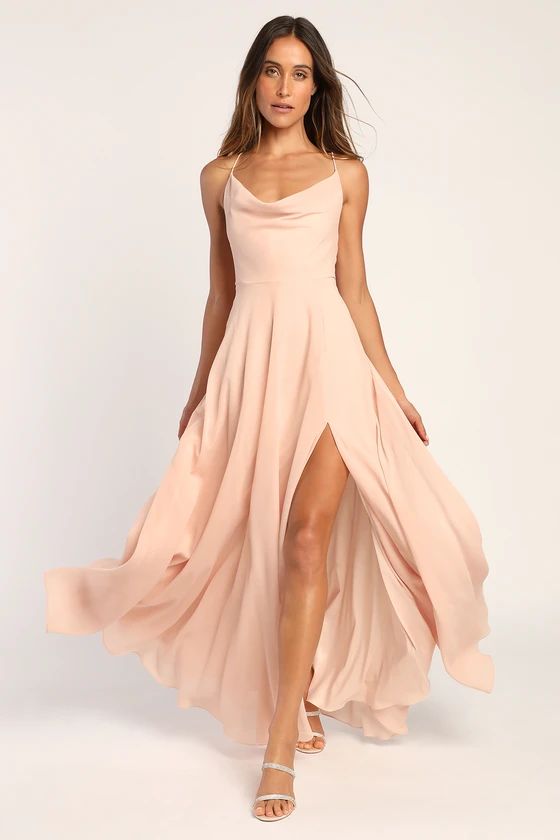 Romantically Speaking Blush Pink Cowl Lace-Up Maxi Dress | Lulus (US)