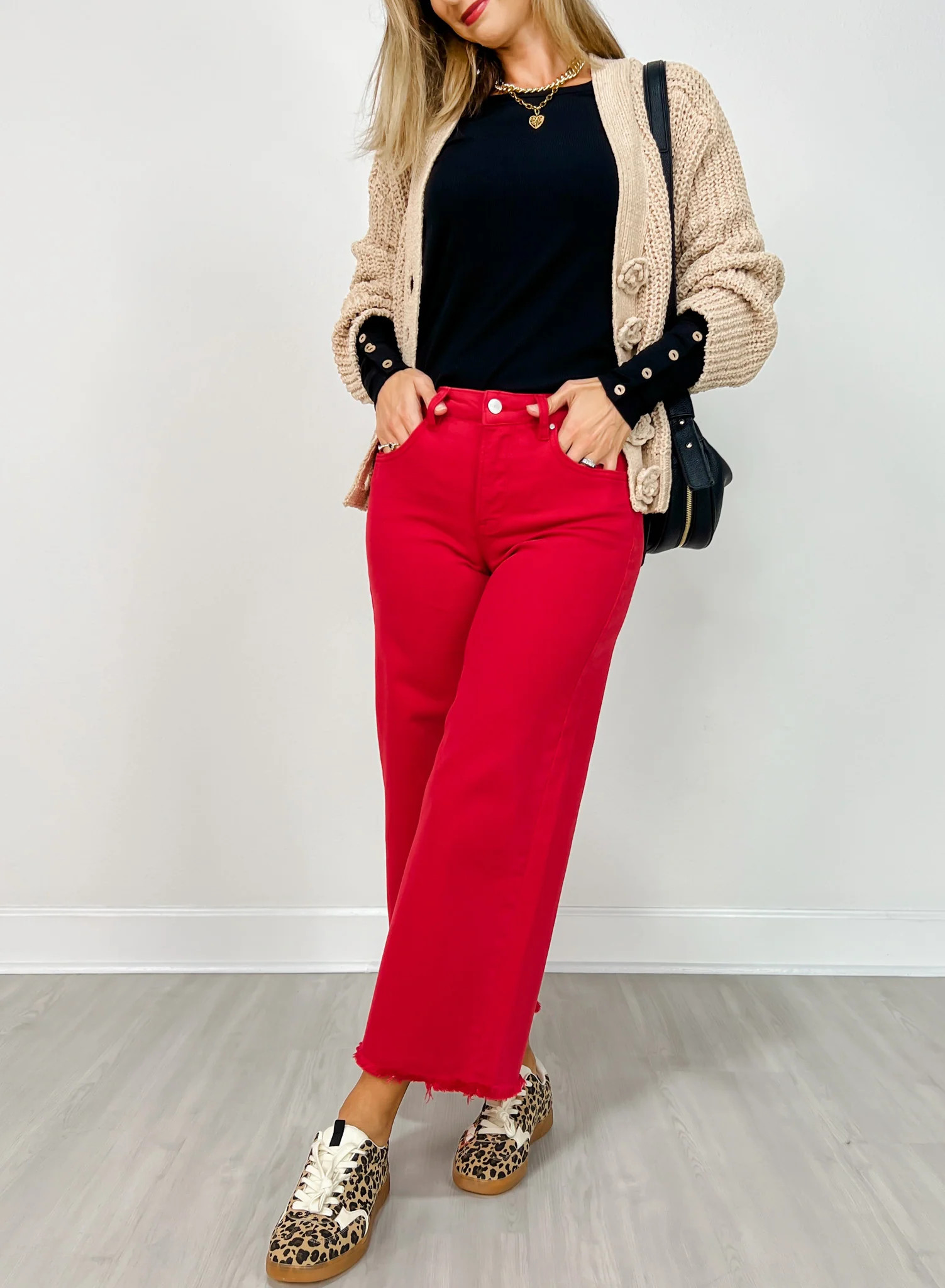 Risen Tummy Control High-Rise Crop Wide Leg Pants in Scarlet | Emma Lou's Boutique
