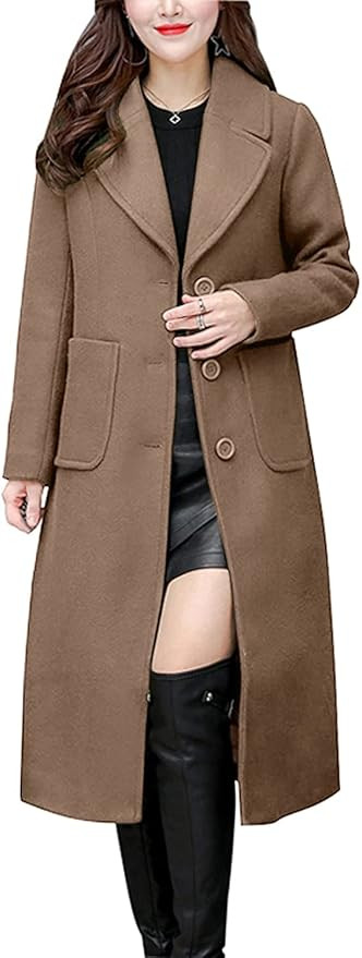 Amazon.com: chouyatou Women's Big Notch Lapel Single Breasted Mid-Long Wool Blend Coat (Medium, W... | Amazon (US)