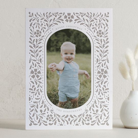 "Victoria" - Customizable Letterpress Holiday Photo Cards in Gray by Meagan Christensen. | Minted