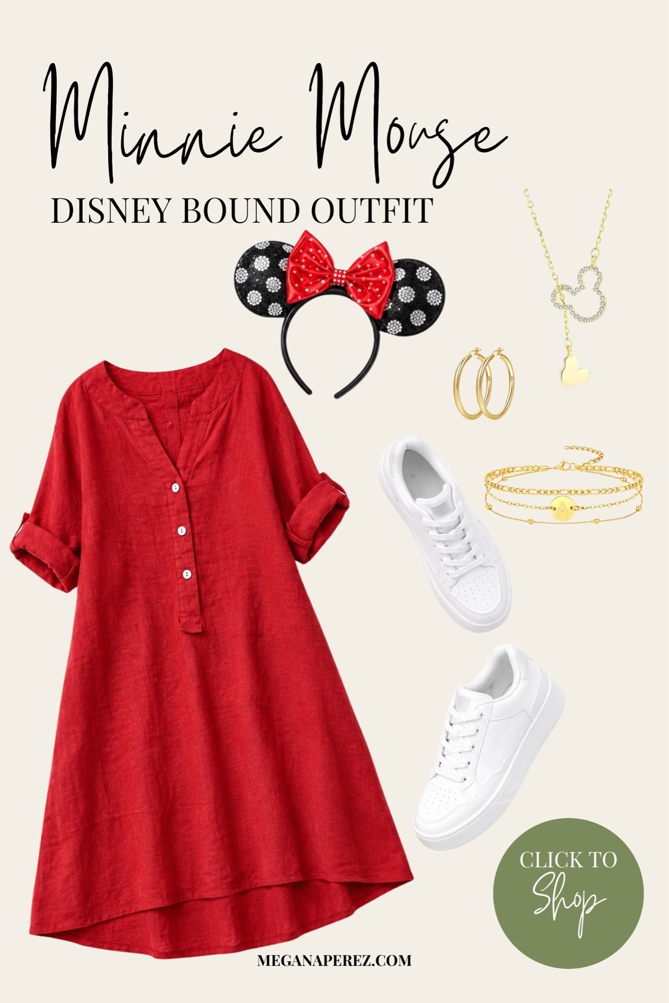 You can never go wrong with classic Minnie Mouse — black polka dot ears, a red linen button dress, white sneakers and gold jewelry. This is such a comfortable and chic Disney park look for summer. Everything is linked and shoppable on LTK!

#LTKootd #LTKmomlife #LTKTravel