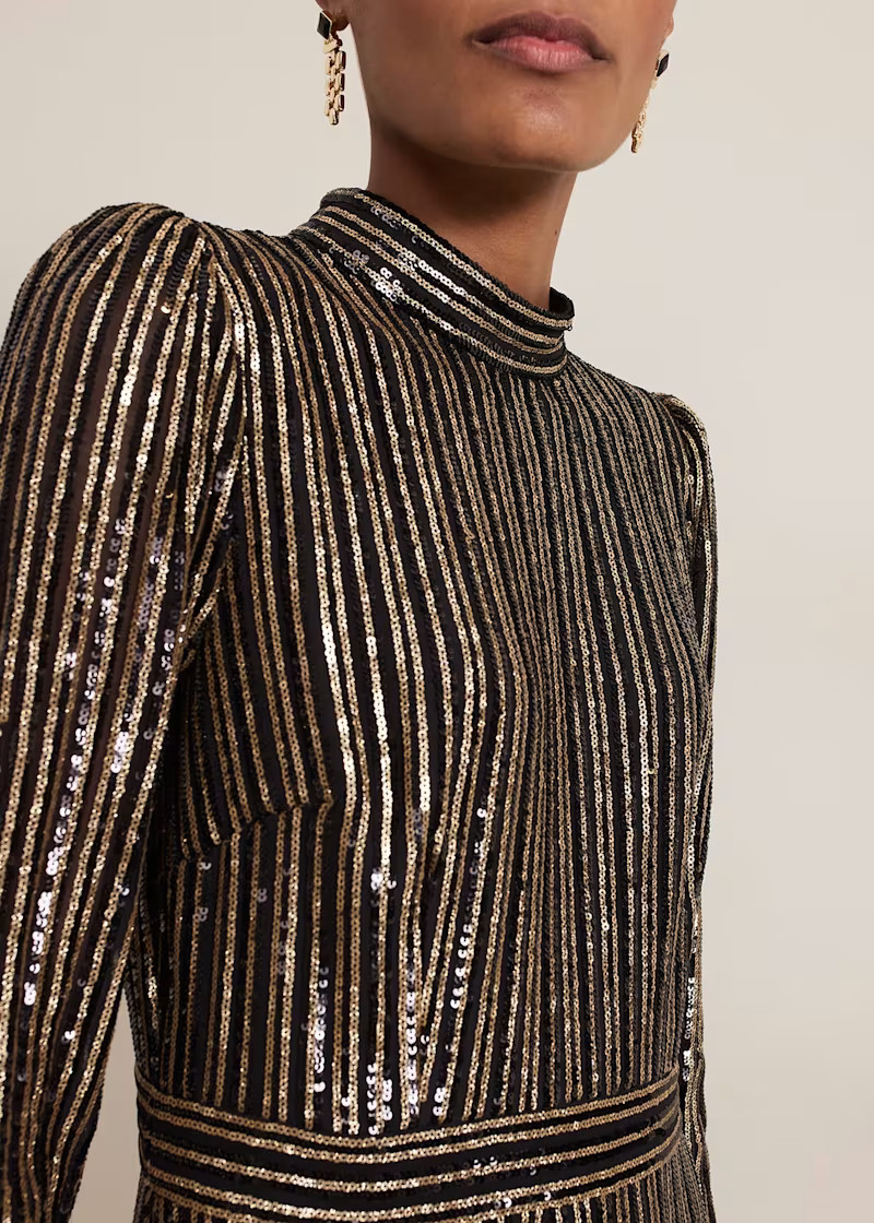 Gloria Sequin Stripe Midi Dress | Phase Eight UK | | Phase Eight (UK)