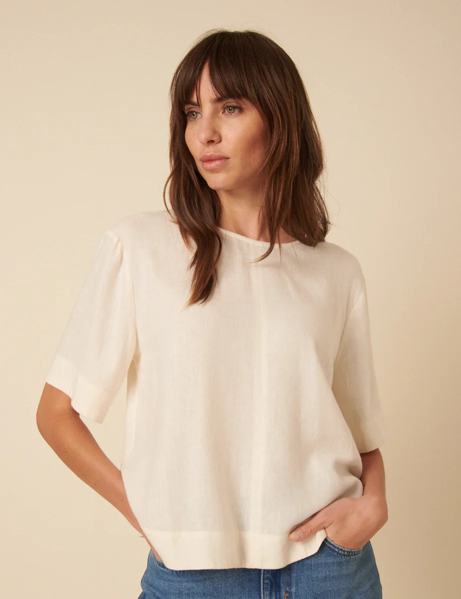 Cream Linen-blend Short-Sleeve Top | Nobody's Child