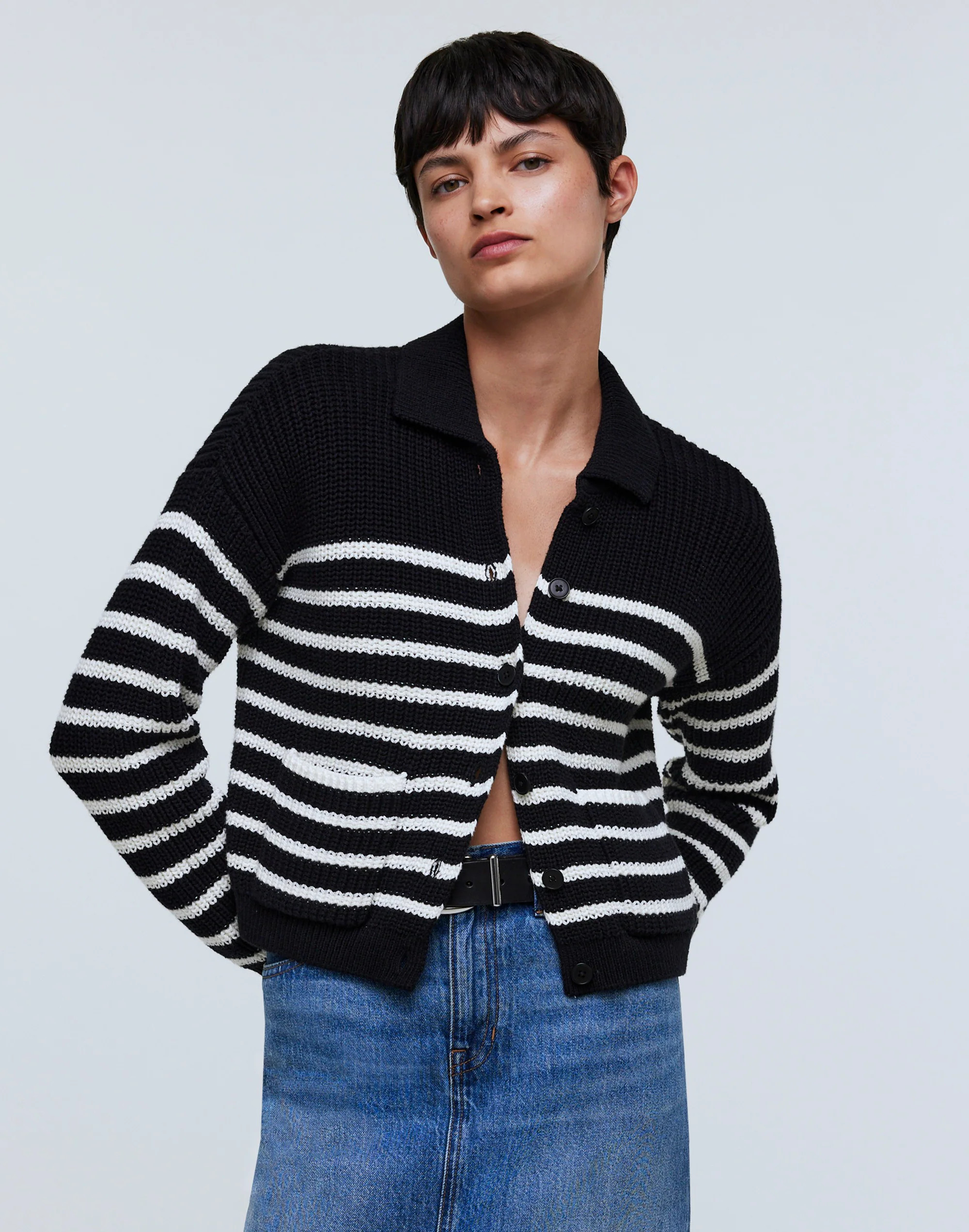 Ribbed Polo Cardigan Sweater in Stripe | Madewell