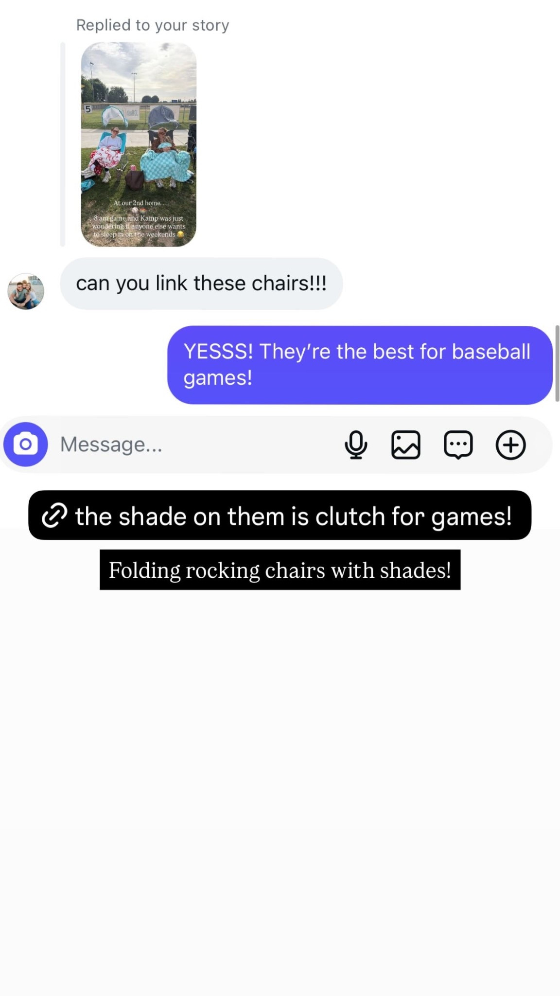 Folding rocking chairs with shades!