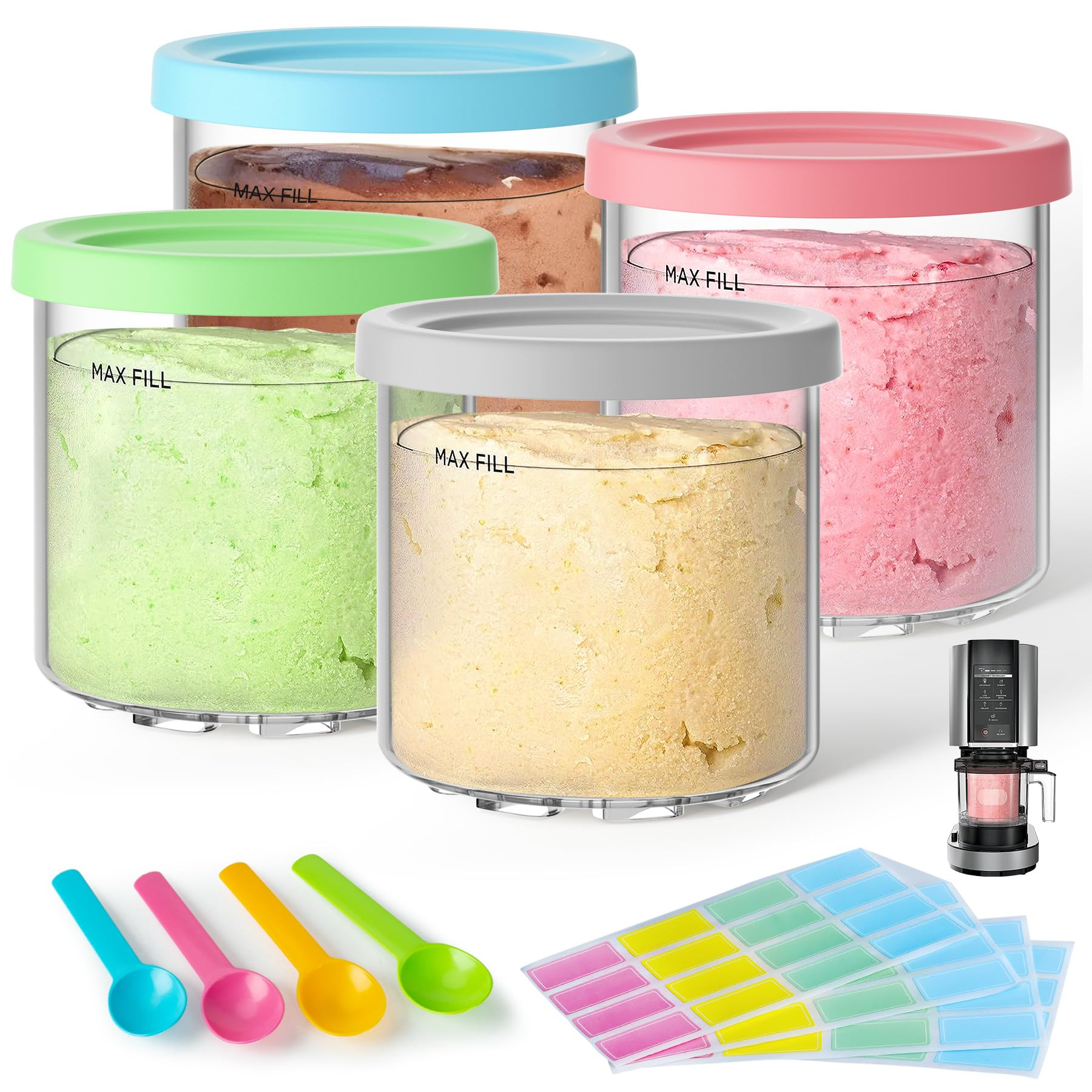 4 Pack Creami Pint Containers and Lids for Ninja, Compatible with Ninja NC299 NC300 NC301 Series ... | Amazon (US)
