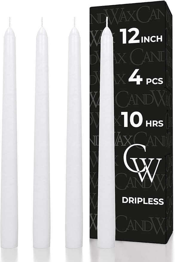 CANDWAX 12 inch White Taper Candles - Set of 4 Tapered White Candle Sticks Ideal for Christmas De... | Amazon (US)