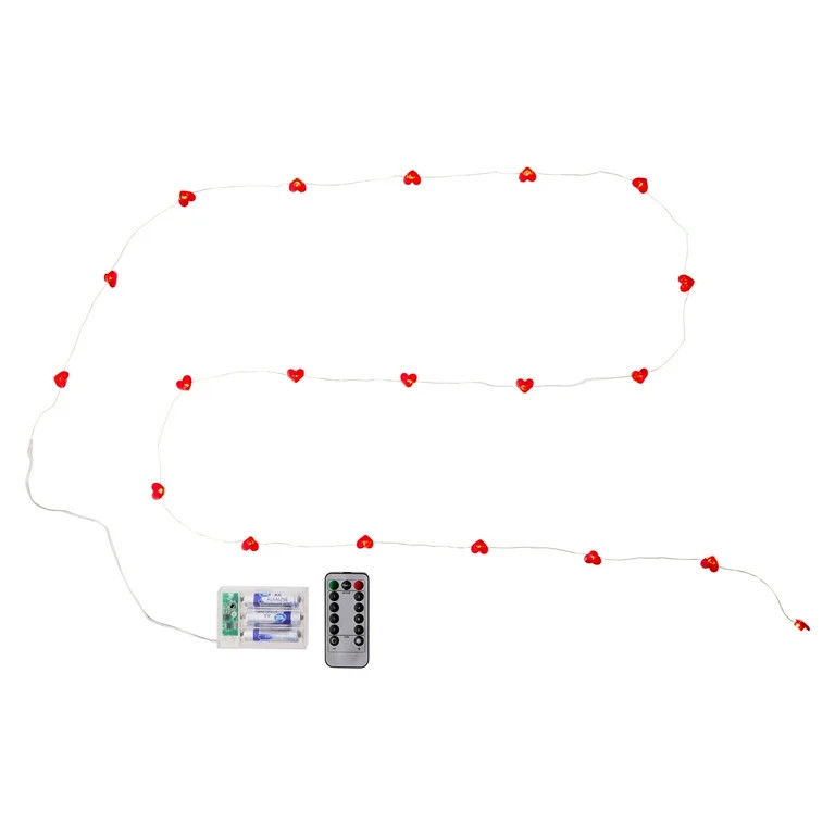Battery-Operated Heart LED String Lights, Red, 6', Valentine's Day by Way To Celebrate | Walmart (US)