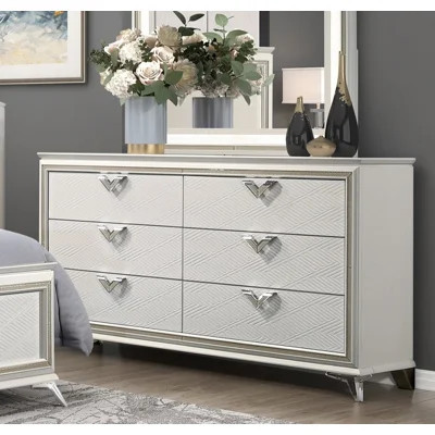 6-Drawer Modern Dresser 65"L x 19"W x 38"H Wood 1 Piece Antique White Dovetail Joinery with Ball Bearing Glides | Wayfair North America