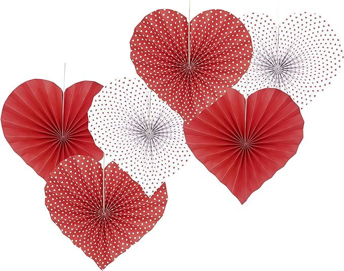 Red Heart Valentines Party Hanging Decorations Paper Fans Wedding Anniversary Bachelorette Bridal... | Amazon (US)