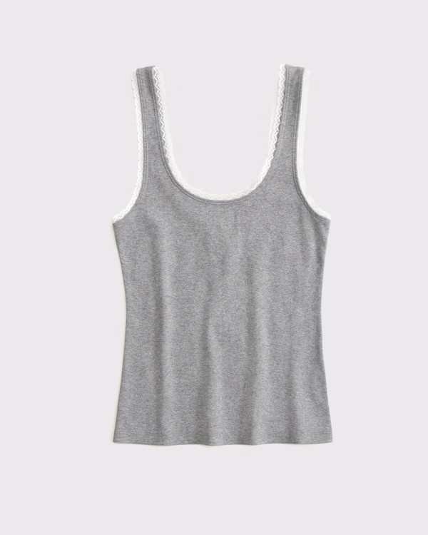 Women's Vintage Rib Lace-Trim Scoopneck Tank | Women's Tops | Abercrombie.com | Abercrombie & Fitch (US)