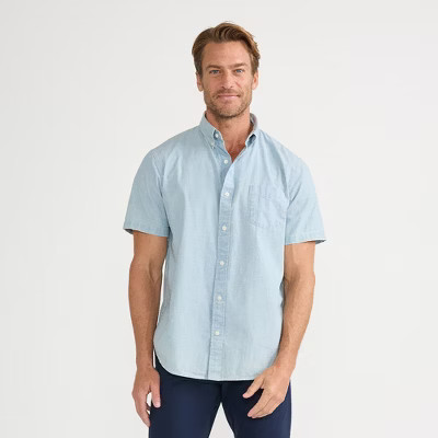 Lands' End Men's Short Sleeve Button Down Chambray Shirt - Small - Light Indigo Chambray | Target