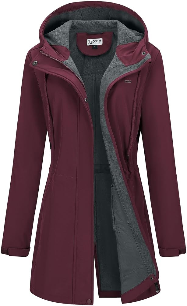 33,000ft Damen Leichte Wasserdichte Softshell Regenjacke Lange Funktionsjacke \u00dcbergangsjacke... | Amazon (DE)