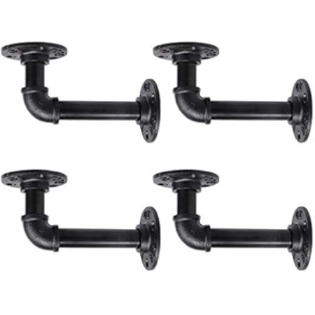 Industrial DIY Pipe Shelf Brackets,Vintage Black Iron Wall Mount Pipe Shelving Bracket, Rustic Home  | Amazon (US)